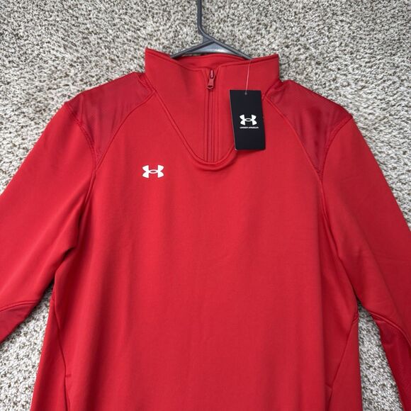 Under Armour Command Sweatshirt Womens Small Red 1/4 Zip Pullover Cowl Neck New - Picture 3 of 14